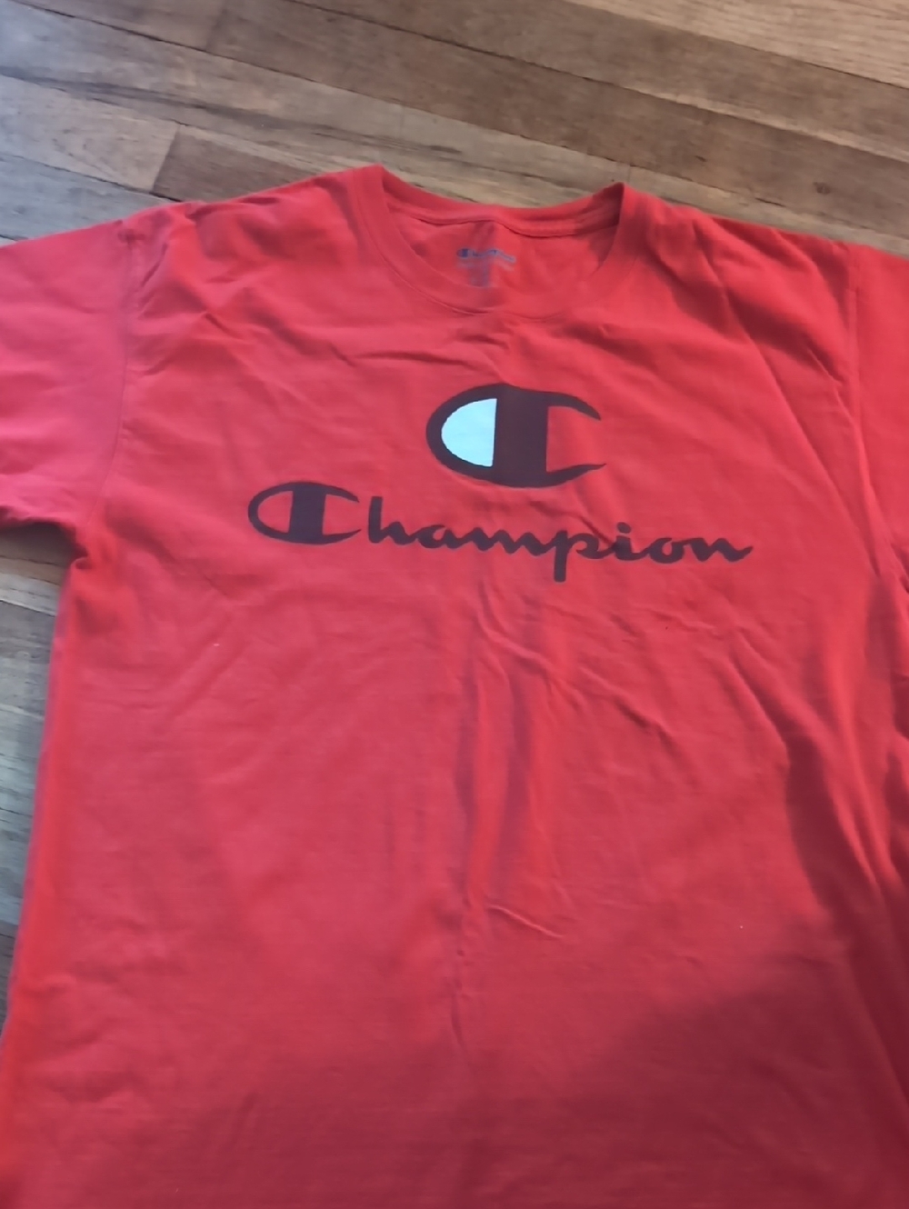 Men's Medium Champion Red Logo T-Shirt with Black Script